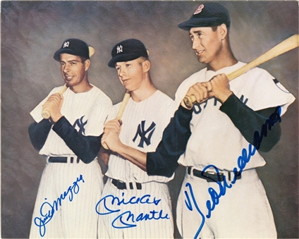 Joe DiMaggio, Mickey Mantle & Ted Williams Multi Signed 8x10 Photo (JSA)